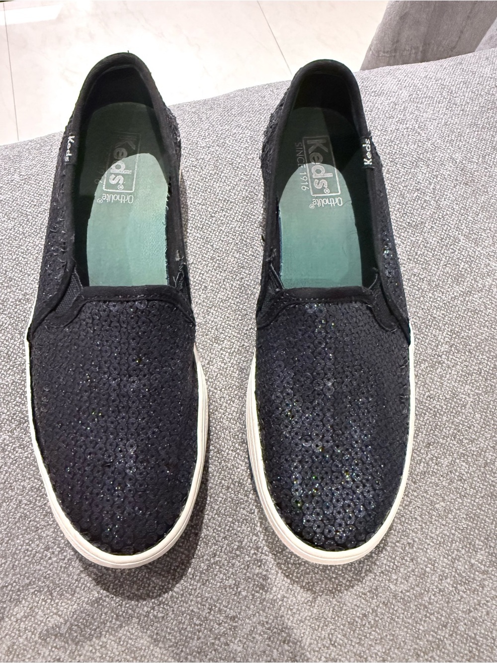Keds Black Sequin Slip-On Flats